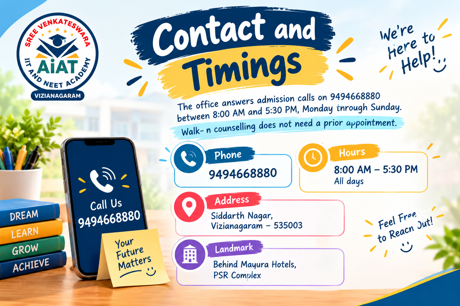 Contact and timings