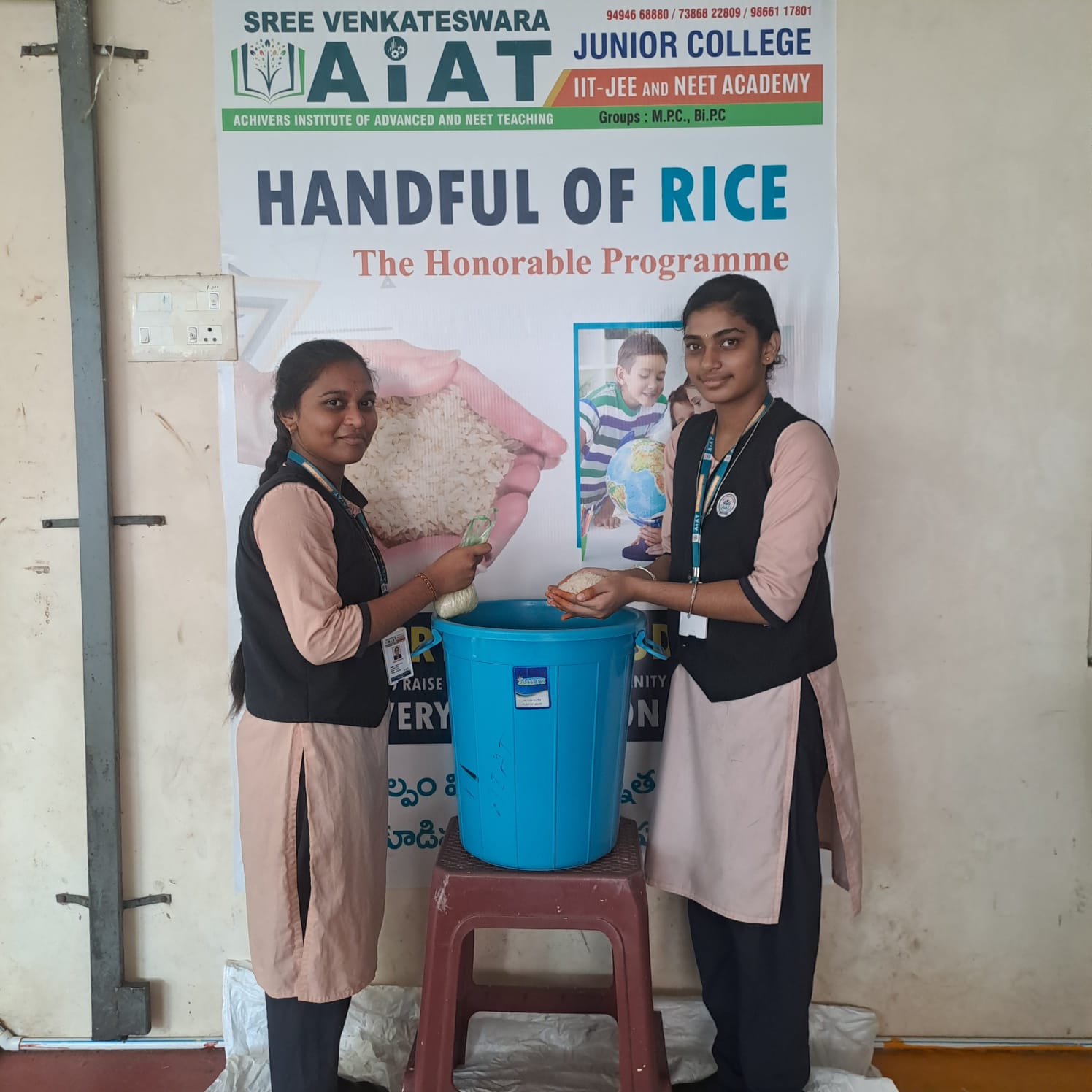 Students leading the Handful of Rice collection drive on campus